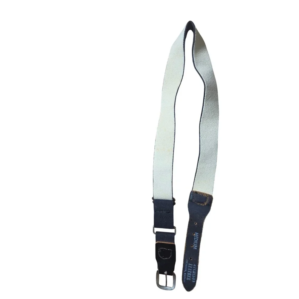 Atchison Leather Elastic Belt Strap Black Leather Ends M Adjustable Made in USA